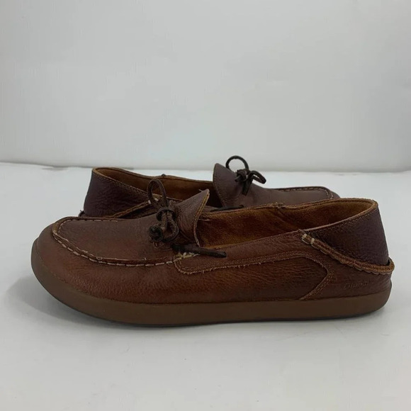 Olukai Men\'s Huli‎ Slip on Leather Moccasins Boat Shoe Loafers Size 9.5